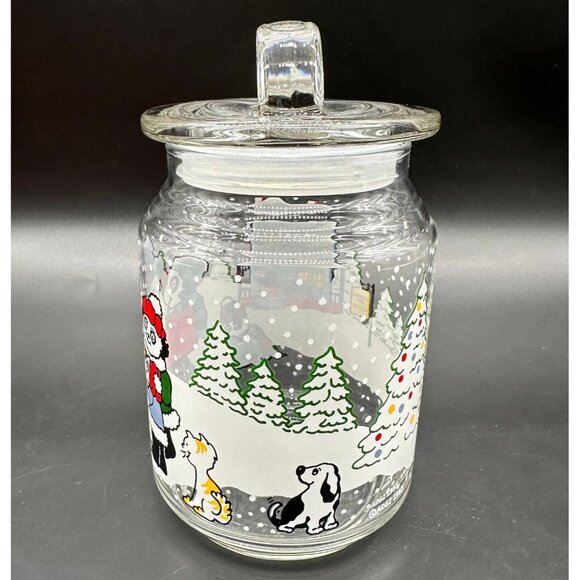 Vintage Glass Jar Storage Container Christmas Pandas Snowman 90s Kitschy Candy - Picture 2 of 10